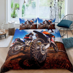 Mootorrattakujuline voodipesukomplekt, Mootorrattaga tekikott lastele, poistele, teismelistele, &Auml;&auml;rmusspordi teemaline tekikott komplekt lukuga 135x200cm 3pcs&Duvet Cover