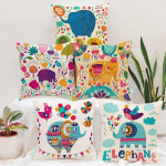 5 pol&uuml;upuuvillast padjakatte komplekt &ndash; 16x16 tolli &ndash; Mitmev&auml;rviline elevandi- ja džungliprint laste tuppa, diivanile ja elutuppa 16 x 16 Inch (Pack of 5)