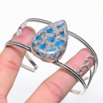 Natural K2 Blue Azurite Gemstone 925 Sterling Silver Cuff Bangle Adjustable y0o29