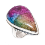 Rainbow Solar Quartz Gemstone Handmade 925 Sterling Silver Ring Size 8 r2u06