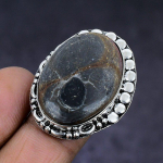 Mud Crack Fossil gemstone 925 Sterling Silver Jewelry Ring Size 6.5