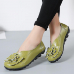 Kevad-suvi veisenahast lilleline emakingad Mugavad Bean Bean naiste kingad Flat Four Seasons lamedad kingad 44 roheline