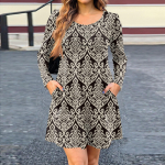 Naiste pikkade varrukatega kleit s&uuml;gisene vabaaja T-s&auml;rk lahtise l&otilde;ikega plisseeritud esiosaga taskutega kleidid M