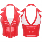 Naiste Wet Look Crop Top Nahast l&auml;ikiv korsett rinnahoidja l&uuml;hikeste varrukateta vestiga klubir&otilde;ivaste kost&uuml;&uuml;m S punane
