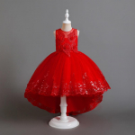 T&uuml;druku organza kook printsessi sabaga kleit pulmadeks lillelapselik kleit peo banketi riietus hingav v&otilde;rk ametlik riietus 110cm punane