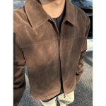 Unisex retro kohvipruun seemisnahast rev&auml;&auml;riga jakk hirsenahast tundega - Tavaline l&otilde;ige s&uuml;gis/talveks 2XL pruun