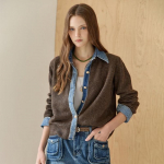 Maxza Washing Denim Shirt Collar Block Knit Cardigan Ze11qd002na Braun/FREE