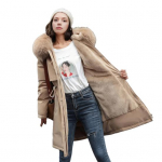 Naiste fliisvoodriga parka, paksenatud, koheva kunstkarusnahast kapiga, taskutega, talvine soe, n&ouml;&ouml;riga, sherpa kate L khaki