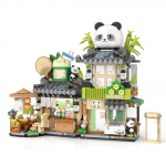 Linnateemaja ehitusklotside komplekt Mini klotsid Avatav panda ehitus Tee poe ehitusm&auml;nguasjad kingituseks lastele t&auml;iskasvanutele