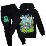 Laste Minecrafti dressikomplekt, sportlik print, kapuutsiga pusa, p&uuml;ksid, vabaaja riietus, &uuml;likond 130cm