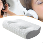 with Holes for Headphones, Breathable, Soft, Ergonomic, Comfortable, Ear Piercing Pillow Side Gray white