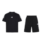 Adidas U Dressipluus &Uuml;mmarguse kaelusega Kolme triibuga L&uuml;hikeste varrukatega T-s&auml;rk Mugavad keskmise v&ouml;&ouml;kohaga n&ouml;&ouml;riga l&uuml;hikesed p&uuml;ksid Vabaaja spordikomplekt KX0521 M