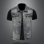 Vintage Distressed Denim Vest+Meeste+Suured varrukateta Slim Fit Denim Vest MJ5171 M sinine