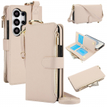Luksuslik PU-nahast t&otilde;mblukuga rahakotiga &uuml;mbris Samsung Galaxy S22 S23 S24 S25 S26 Ultra Plus jaoks Eemaldatava crossbody-paelaga Kaardihoidja Galaxy S25 Edge beež
