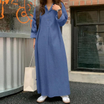 Moodne Naiste Sinine Denim Suvekleit S&uuml;gisene Rev&auml;&auml;riga Pikkade Varrukatega &Uuml;hev&auml;rviline Pikk S&auml;rgikleit Vabaaja L&otilde;tv Vestido Kleit Naistele S taevasinine v&auml;rv