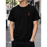 Meeste Must &Uuml;mmarguse Kaelusega L&uuml;hikeste Varrukate T-s&auml;rk Punase &Auml;rtu &Auml;ssa Graafilise Tr&uuml;kiga, Pehme Puuvillane Vabaaja Streetwear Top Igap&auml;evaseks Kandmiseks S must