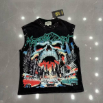MAJESTIK Ameerika high street kolju prindiga k&uuml;&uuml;ne teemant varrukateta T-s&auml;rk meeste ja naiste lahtine mitmek&uuml;lgne rock stiilis vest S must
