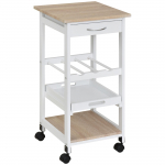 Serveerimisk&auml;ru K&ouml;&ouml;gik&auml;ru ratastel 2 riiulit + Eemaldatav kandik + Sahtel M&auml;nnipuit Valge Hele Tamm 37 x 37 x 76 cm