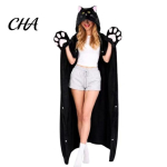 Kantav kapiga tekk Loomakujuline kapuutsiga dressipluus naistele, &Uuml;legabariidiline flanellist dressipluus, Hubane pidžaama tekk, N&ouml;&ouml;pidega Cosplay keep, Magamisriided, Talvine E black
