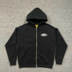 Corteiz Demon Island Prindiga Fliisvoodriga Kapuutsiga Huppar Unisex &Uuml;le suuruses Streetwear Vabaaja Pullover Medium must
