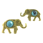 7bis [Q1559] - Boucles artisanales 'Elephant' turquoise dor&eacute; - 16x9 mm t&uuml;rkiissinine