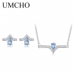 UMCHO Real 925 Sterling Silver Ehted Water Drop Taevasinine Topaas Stud K&otilde;rvar&otilde;ngad Kaelakee Pulmakingitus Naistele Peened ehtekomplektid taevasinine v&auml;rv