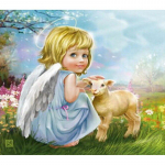 5D DIY teemantmaal  Ingel ja lammas  Teemanttikandid ristpistes kivikivi 20X30CM