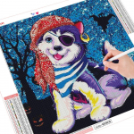Teemanttikandid koer t&auml;isruudukujuline &uuml;mar ristpiste Teemantmaal Loomade mosaiik Multifilm Halloweeni sisekujundus koduks Full Round （30x30CM）