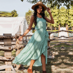 Naiste Kevadsuvi Elegantne pidulik vabaajakleit T&auml;piline spagetirihm &otilde;huke pikk roheline S-XL L roheline