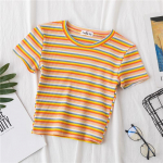 Uus T-s&auml;rk naiste vikerkaare triibulised topid Slim Fit t-s&auml;rk Harajuku T-s&auml;rk Suvine l&uuml;hikeste varrukatega Korea T-s&auml;rk naiselik riided Topid L