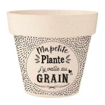 Les Tr&eacute;sors De Lily [R2214] - Cache-pot bambou 'Messages' beige noir (Ma petite plante j'y veille au Grain) - 17x15 cm beež