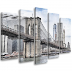 Viieosalise pildiga l&otilde;uenditr&uuml;kk Brooklyn Bridge City New York 100x70 hall v&auml;rv