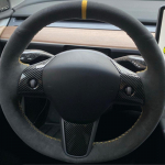 Auto Rooli Kate Rooli M&auml;his Suede Nahk Originaal Rooli Punutis Tesla Model 3 2015-2021 Model Y jaoks Style 18