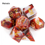 7 tk valget punast vaigust kuldset numbrit terava servaga t&auml;ringud, mitmetahulised t&auml;ringud, mis sobivad rollim&auml;nguks RPG DND Pathfinder lauam&auml;nguks mitmev&auml;rviline