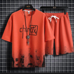 Suvised meeste kaheosalised komplektid Animeprinteriga T-s&auml;rk + l&uuml;hikesed p&uuml;ksid &uuml;likonnad Gradient linasest riidest vabaaja &uuml;likond Meeste l&uuml;hikeste varrukatega dressikomplekt M