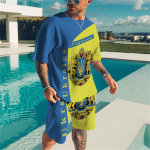 Suvine Ukraina rahvuslik embleem 2-osalised komplektid Spordidress Meeste &uuml;lisuured riided Rannastiilis 3D prinditud meeste &uuml;likond T-s&auml;rk l&uuml;hikesed p&uuml;ksid S
