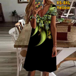 Suvemood naiste V-kaelusega l&uuml;hikeste varrukatega, kristallist lumehelvestega, tr&uuml;kitud kleit, sekskleit XS sinine