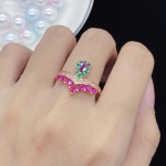 BELLA BOX kuum uus imitatsioon turmaliinist tilgakujuline t&auml;is teemant, temperamendiga kaetud 18K roosa kullaga avatud naiss&otilde;rmus 17.3mm kuld