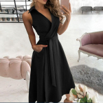 Seksikas s&uuml;gava V-kaelusega varrukateta seljata naiste kleit vabaaja kleitidele S must