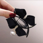 &Otilde;rn Velvet Bow Bun Juukseklamber Suur esmaklassiline juukseklamber French Pearl Back juukseklamber