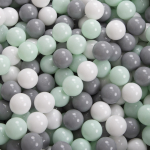 KiddyMoon pehmest plastikust m&auml;ngupallid lastele 300 palli/6cm-2.36in v&auml;rvilised sertifitseeritud made in eu, valge/hall/mint 300 Balls/6cm-2.36in
