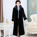 Pika p&otilde;lvedeni kapuutsiga kasukas keskealistele ja eakatele naistele, naaritsa karusnaha imitatsioon emadele, naaritsa karusnahast 6XL