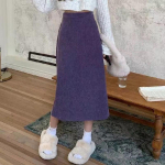 Sametine ja paksendatud naiste poolseelik s&uuml;gistalvine keskmise pikkusega k&otilde;rge v&ouml;&ouml;kohaga &otilde;huke l&otilde;hestatud A-joonega seelik XXL lilla