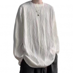Meeste s&uuml;giskevadine &uuml;laosa Water Wave Tekstuuriga &Uuml;mara kaelusega, pikkade varrukatega Suurem&otilde;&otilde;tmeline &uuml;hev&auml;rviline lahtine pullover Hip Hop t&auml;navar&otilde;ivad keskmise pikkusega meeste pehme T-s&auml;rk M valge