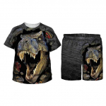 Dinosauruse tr&uuml;kisega laste r&otilde;ivakomplektid beebide meeste riided t&uuml;drukutele l&uuml;hikeste varrukatega s&auml;rk + l&uuml;hikesed p&uuml;ksid 2 tk suve&uuml;likonnad S