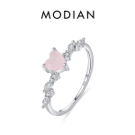 MODIAN 925 Sterling Silver Elegantne roosa kristallist s&uuml;damest s&otilde;rme s&otilde;rmused naistele s&uuml;nnip&auml;evaks romantilised kingitused peened ehete aksessuaarid 5 h&otilde;be