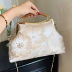 Vintage Designer Lukk Shell Clip K&auml;sitsi valmistatud kett &otilde;lakotid Tikandid Lilled Crossbody kott Lady Chic k&auml;ekotid &Otilde;htune sidur