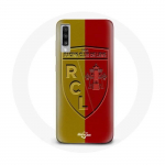 Samsung Galaxy A70 &uuml;mbris rcl objektiiv Logo kollase ja punase taustaga