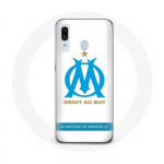 Valge taustaga &uuml;mbris Samsung Galaxy A30 Olympique de Marseille logoga