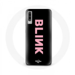 Coque pour Samsung Galaxy A50 Blink Fandom Blackpink Logo Rose Fond Noir